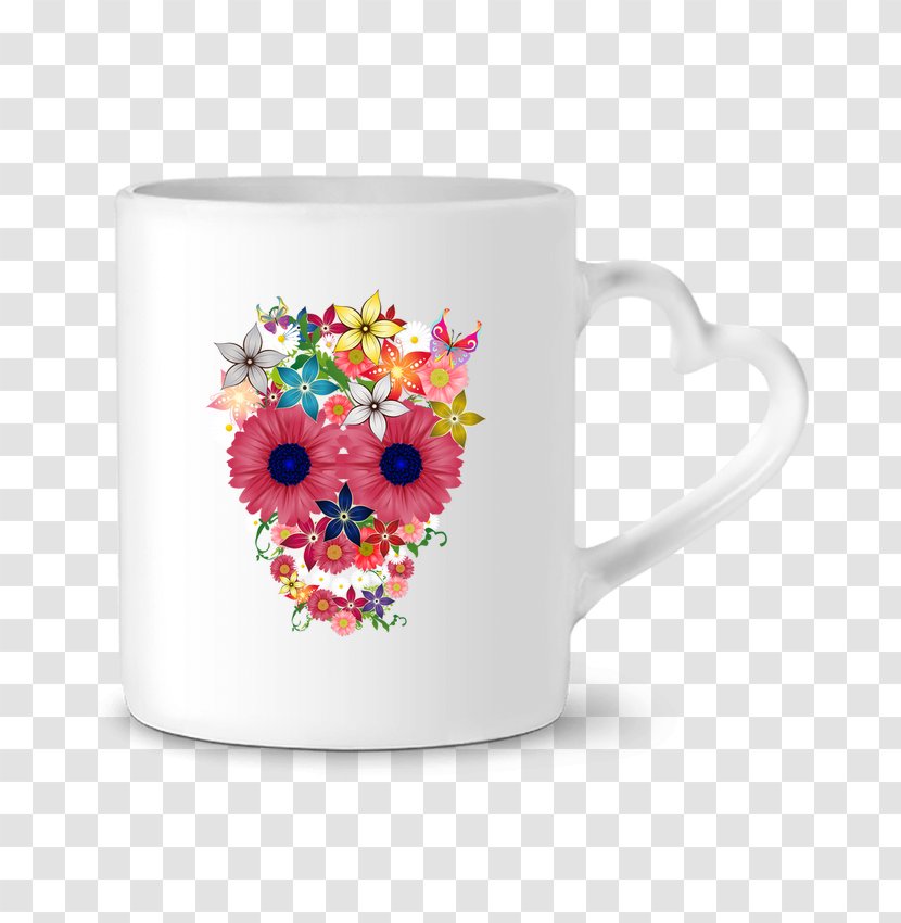 Mug T-shirt Coffee Cup Cut Flowers - Tableware - Skull Floral Transparent PNG