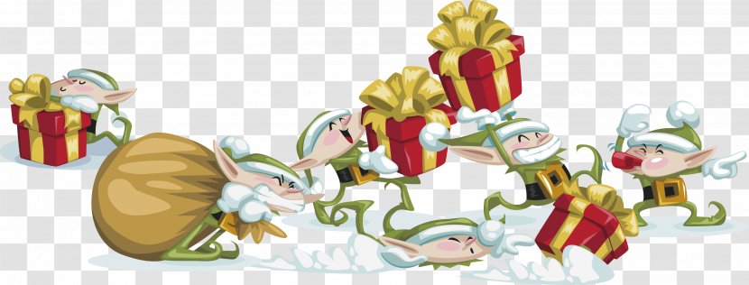 Santa Claus Reindeer Christmas Ornament Clip Art - Card - Elf Holding A Gift Vector Material Transparent PNG