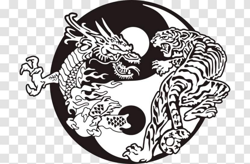 Tiger Yin And Yang Chinese Dragon Tattoo - Flower Transparent PNG