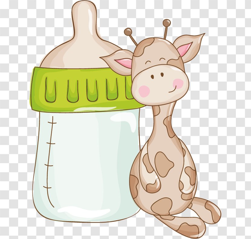 Giraffe Baby Shower Infant Clip Art - Nose - Cartoon Vector Material Hand-painted Bottle Transparent PNG