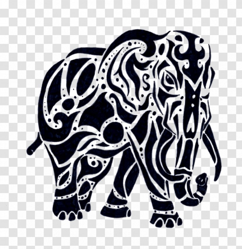 African Elephant Indian Polynesia Tattoo - Horse Like Mammal - Tribal Transparent PNG