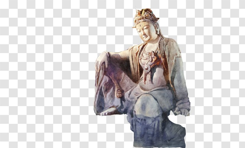 Watercolor Painting Buddharupa Sculpture Work Of Art - Oil - Painted Buddha Image Material Transparent PNG