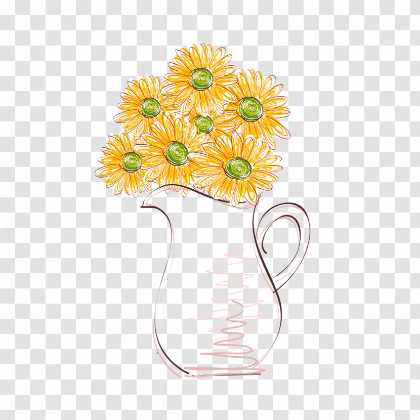Vase Flowerpot Common Sunflower Illustration - Chrysanths - Of Sunflowers Transparent PNG