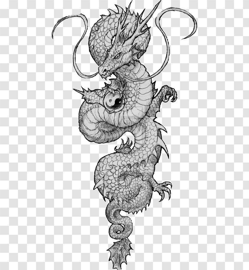 Chinese Dragon Tattoo Japanese Drawing - Silhouette Transparent PNG