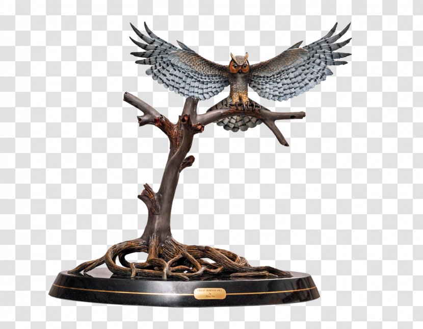 Bronze Sculpture Owl Figurine - Wildlife - Great Horned Transparent PNG