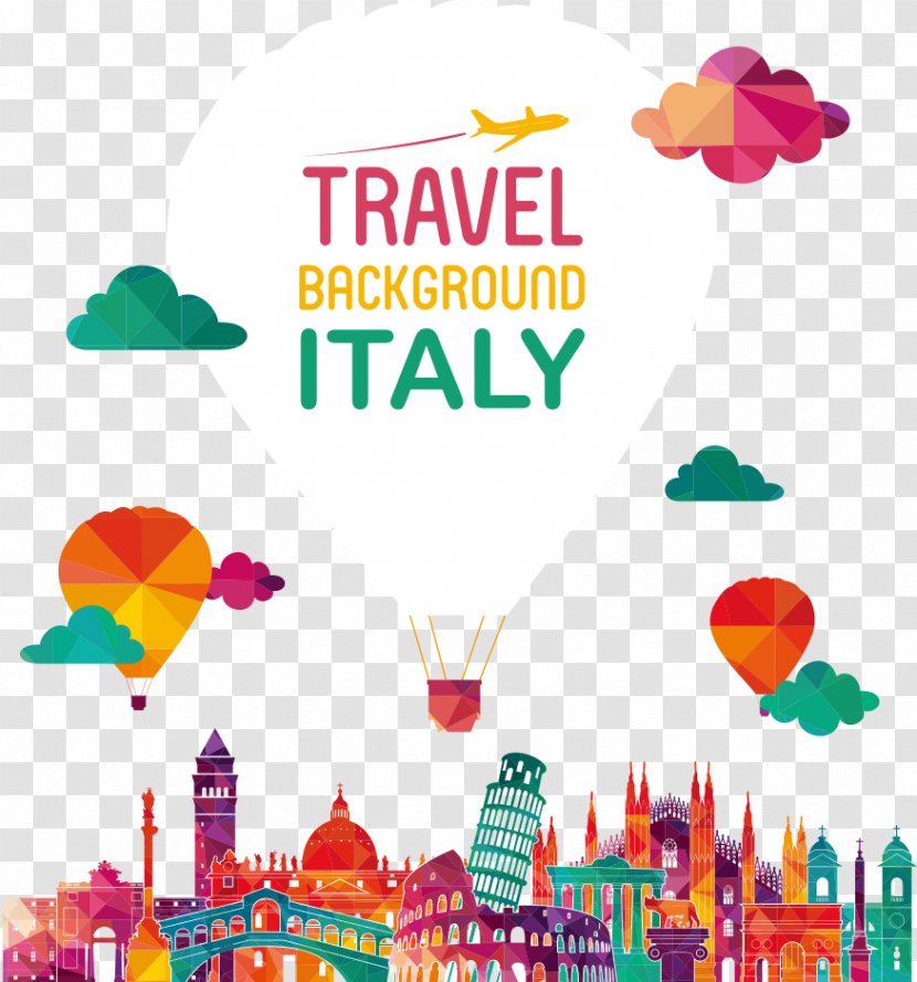 Italy Royalty-free Skyline Illustration - Shutterstock - Vector Origami Hot Air Balloon And Monuments Transparent PNG