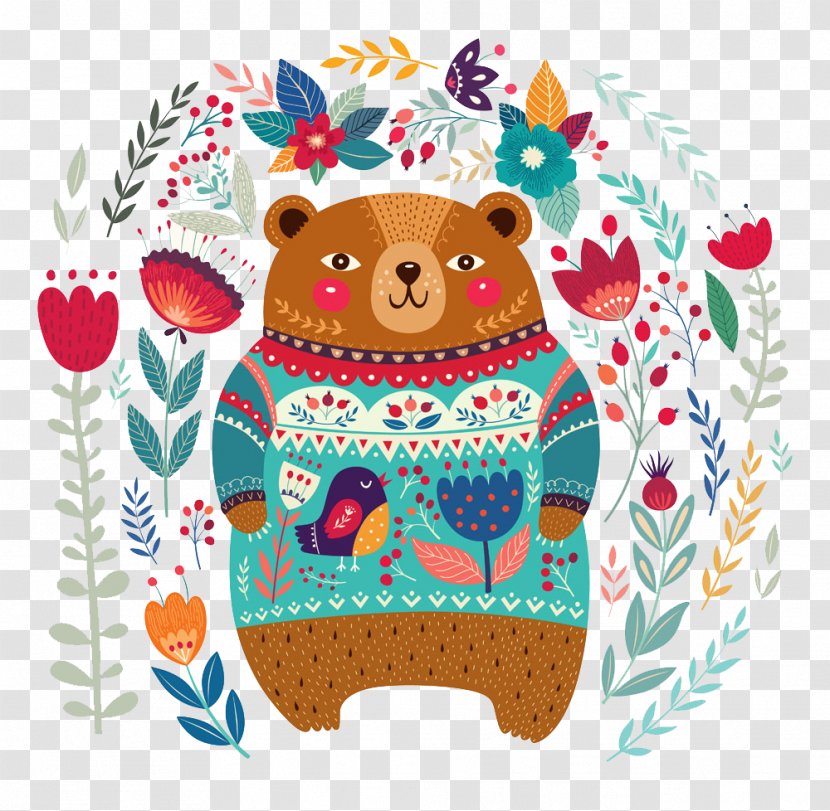 Bear Flower Pattern - Background Transparent PNG