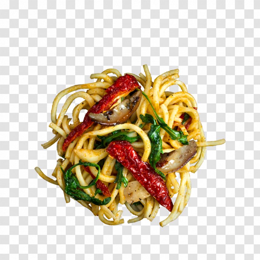 Bucatini Chow Mein Chinese Noodles Taglierini Fried - Dish - Pak Choi Transparent PNG