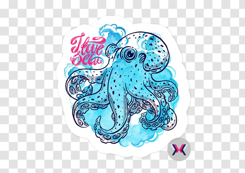 Octopus Drawing Watercolor Painting - Marine Invertebrates - Wall Decal Transparent PNG