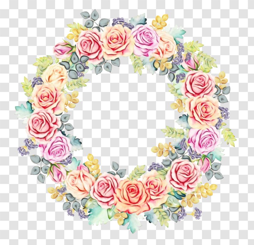 Watercolor Wreath Flower - Pink - Petal Garden Roses Transparent PNG