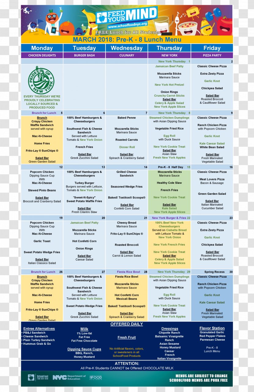 Public School 102 Hotel Meal Lunch Menu - Web Page Transparent PNG