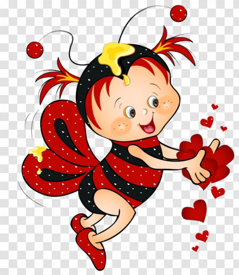 Honey Bee Bumblebee Clip Art - Cartoon - Valentine Red With Hearts Clipart Picture Transparent PNG