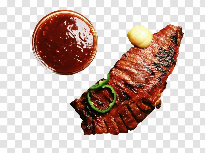Barbecue Grill Beefsteak Food Pork Ribs - Christmas Dinner - Sweet And Sour Sauce With Roast Peppers Transparent PNG