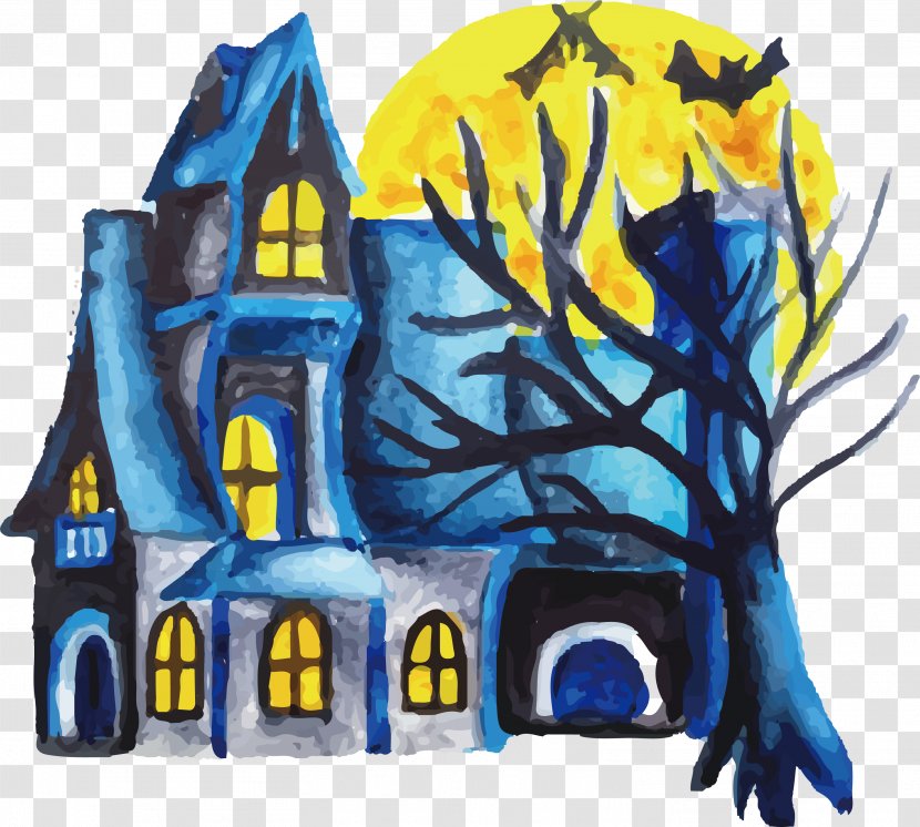 Adobe Illustrator Systems - Art - Watercolor Painted Halloween Castle Transparent PNG