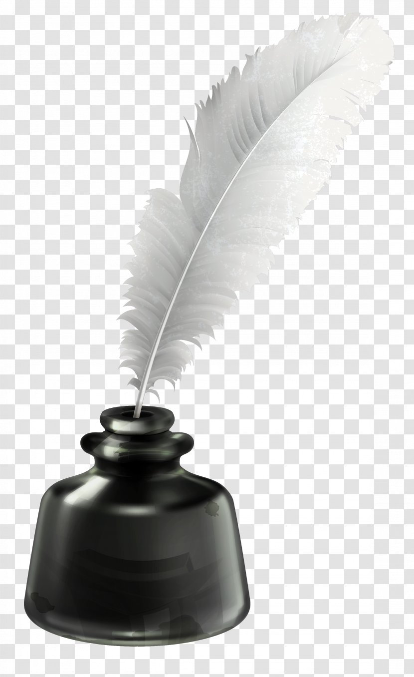 Inkwell Quill Clip Art - Black And White - Ink Pot Transparent Vector Clipart Transparent PNG