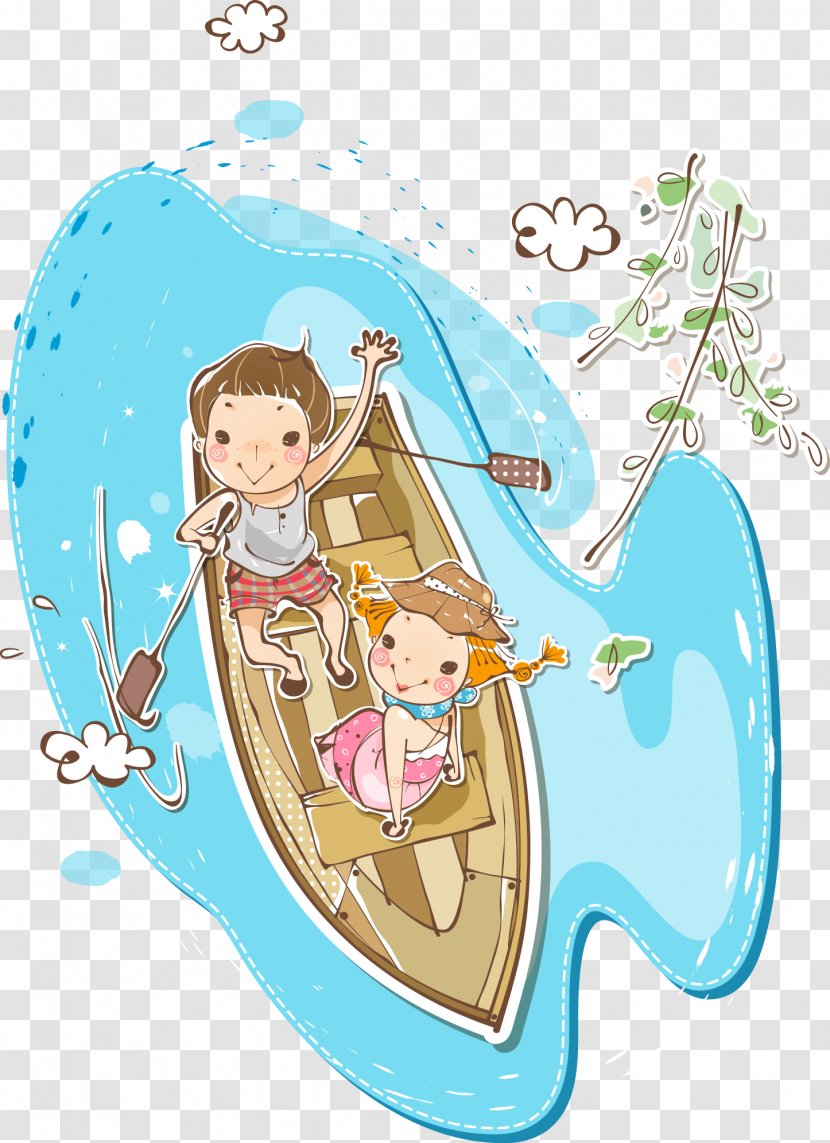 Cartoon Illustration - Mythical Creature - Boating Couple Transparent PNG