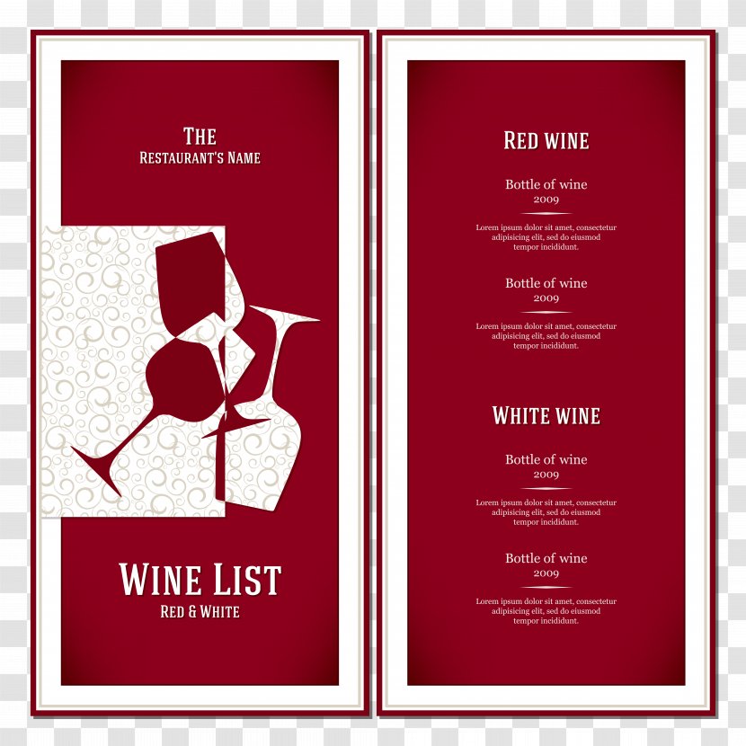 Red Wine Cafe List Menu - Glass - Vector Drinks Design Transparent PNG