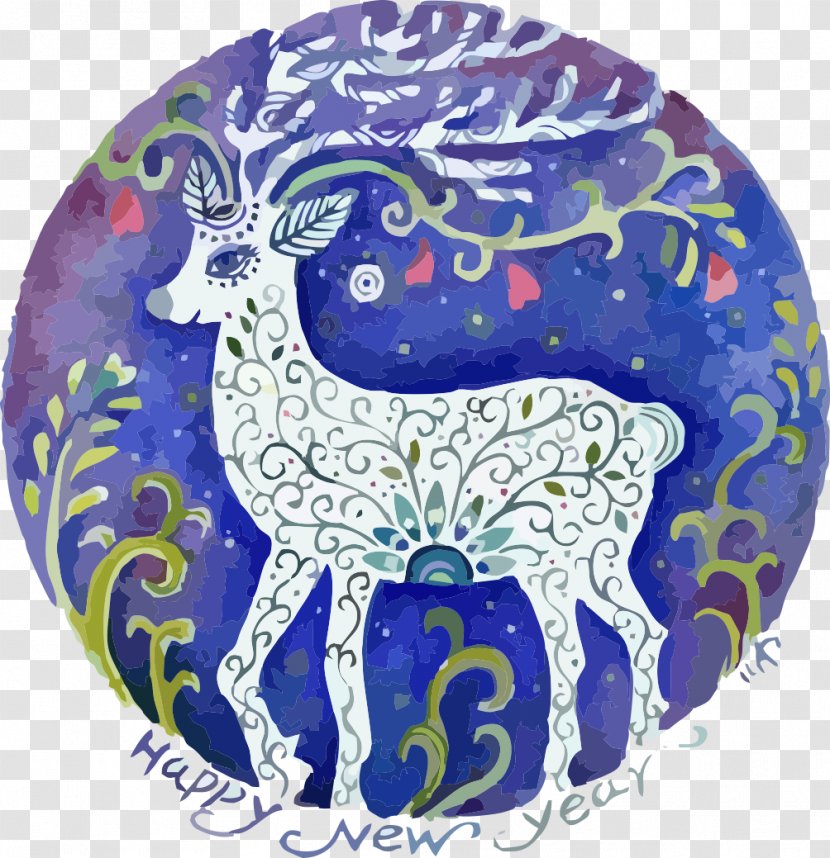 New Year Illustration - Purple - And Blue Deer Transparent PNG