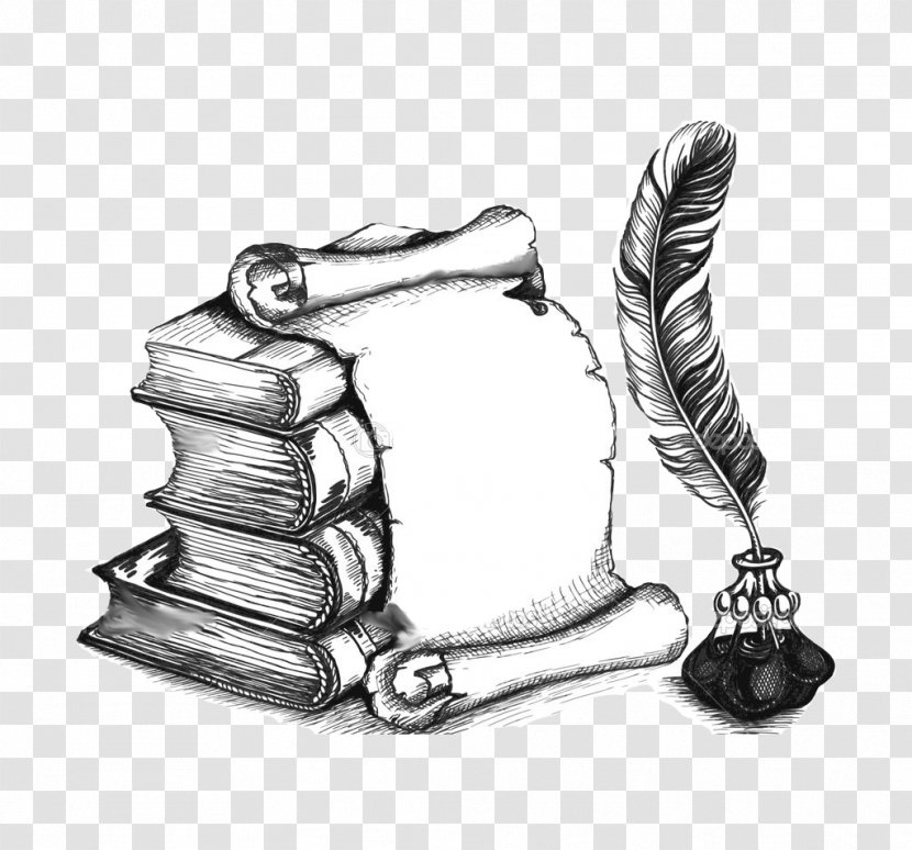 Paper Quill Inkwell Pen - Monochrome - And Ink Inkstone Transparent PNG
