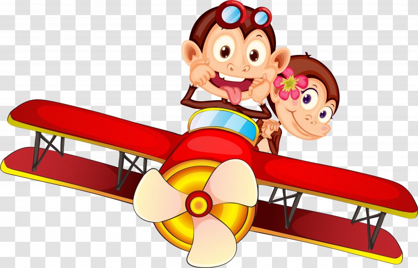 Monkey Cartoon Ape Airplane - Vehicle - Fly Transparent PNG