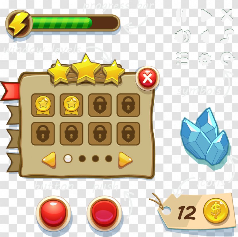 Button Game User Interface - UI Web Games Gold Buttons Transparent PNG