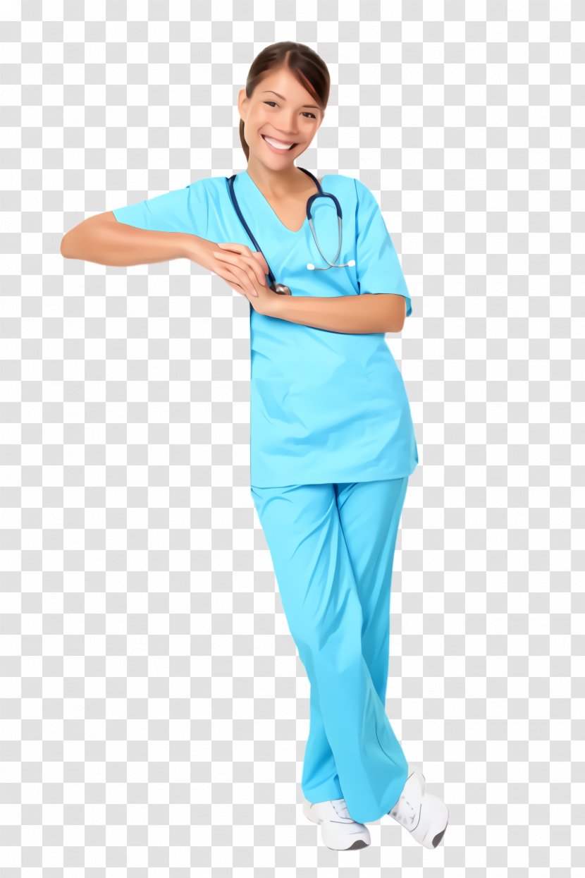 Clothing Scrubs Standing Turquoise Hospital Gown - Arm - Neck Costume Transparent PNG