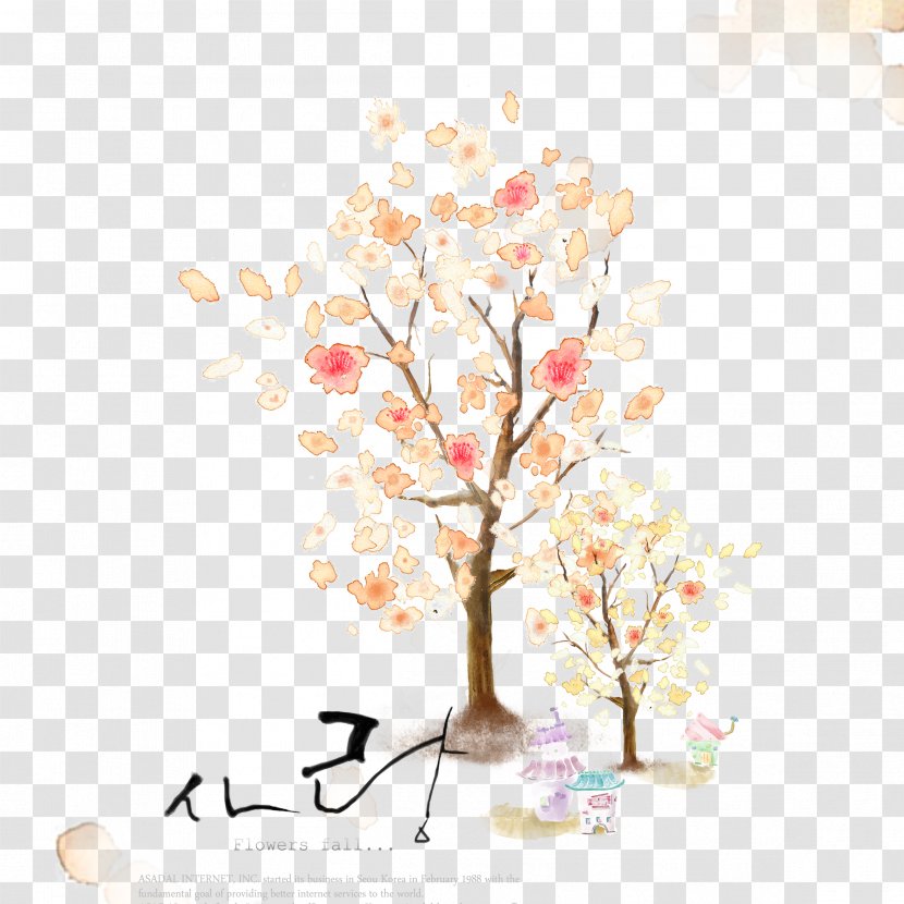 U90fdu654fu4fca Cartoon Illustration - Jun Jihyun - Hand-painted Oriental Cherry Tree Free Material Transparent PNG