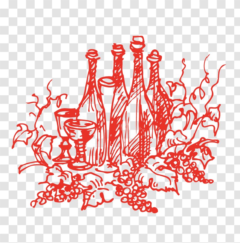 Red Wine Cabernet Sauvignon Euclidean Vector Bottle - Art - Sketch Transparent PNG