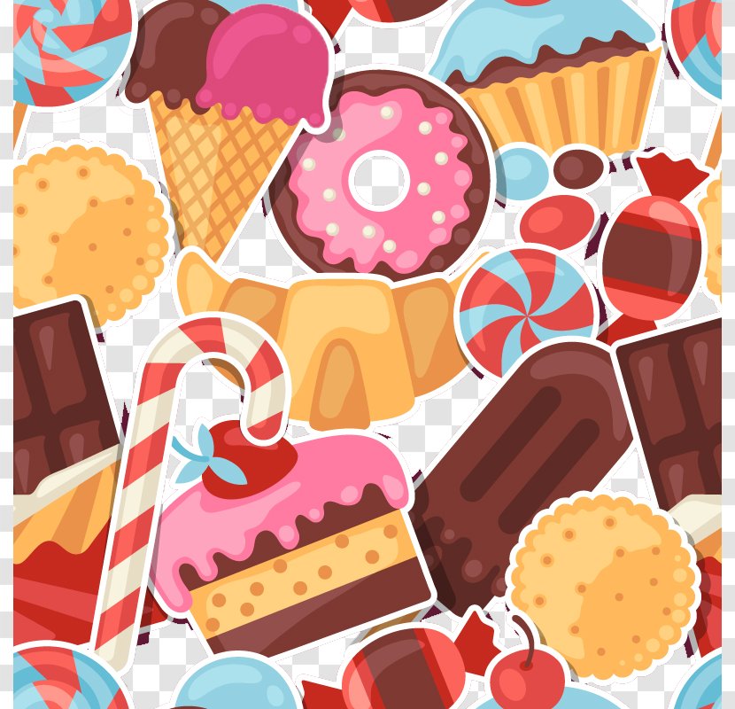 Cupcake Candy Confectionery Store - Ice Cream Cone - Colored Desserts Seamless Background Vector Material Transparent PNG