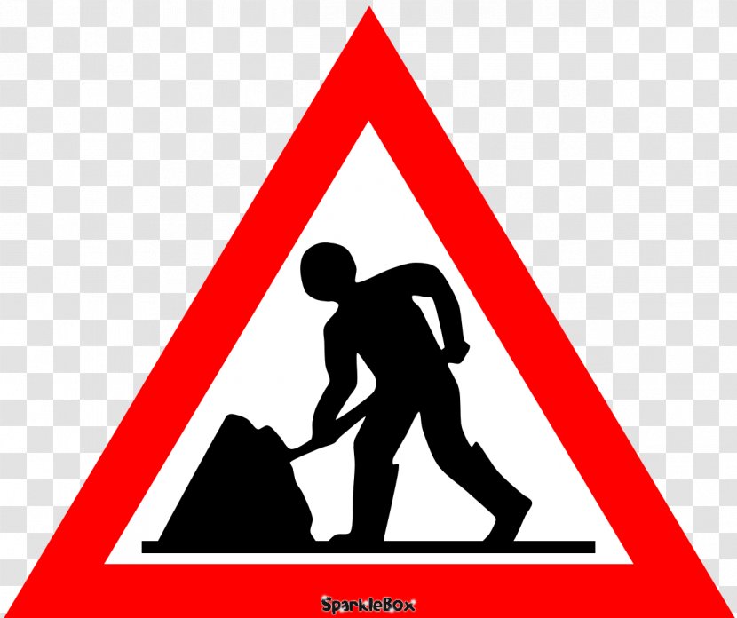 Warning Sign Men At Work Roadworks Traffic - Text Transparent PNG