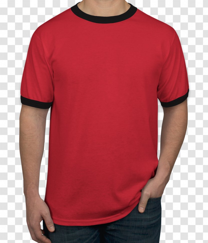 Ringer T-shirt Long-sleeved - Red - Printing Transparent PNG