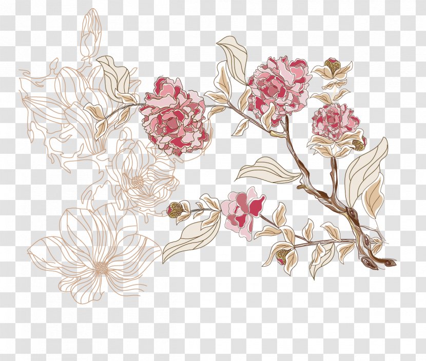 Butterfly Flower Wallpaper - Pink - Painting Flowers Vector Free Matting Transparent PNG