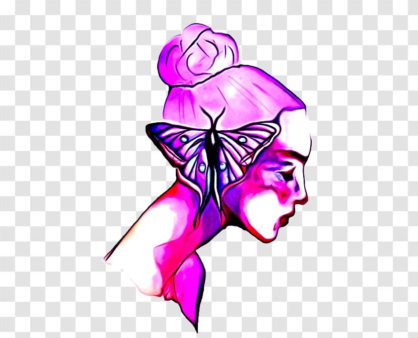 Purple Pink Magenta Fashion Illustration Graphic Design - Fictional Character - Moths And Butterflies Transparent PNG