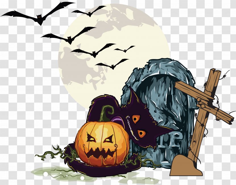 Halloween Pumpkin Jack-o-lantern Clip Art - Jackolantern - Cemetery Transparent PNG