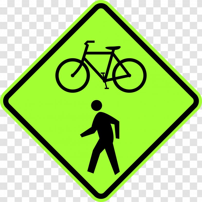 Manual On Uniform Traffic Control Devices Sign Warning Pedestrian Crossing Bicycle - Vehicle - Fluorescent Transparent PNG