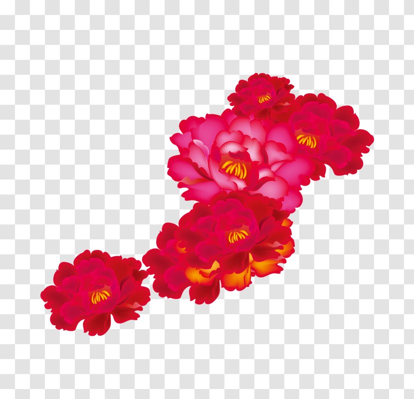 Garden Roses Moutan Peony Red - Floral Design - Flowers Transparent PNG