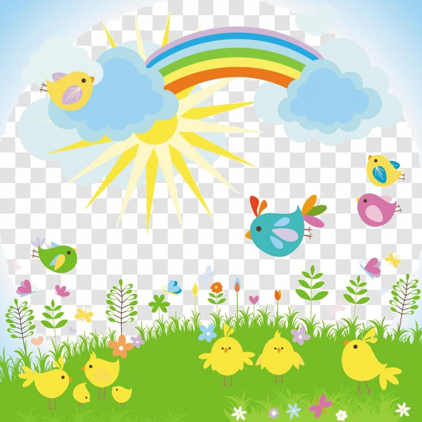 Cartoon Royalty-free Illustration - Grass - Blue Sky Rainbow Transparent PNG