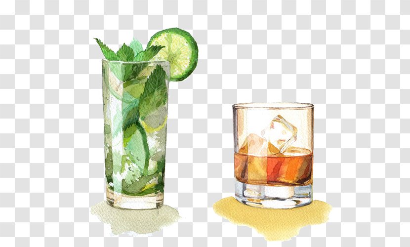 Cocktail Garnish Mai Tai Mint Julep Rum And Coke - Hand-painted Drink Transparent PNG
