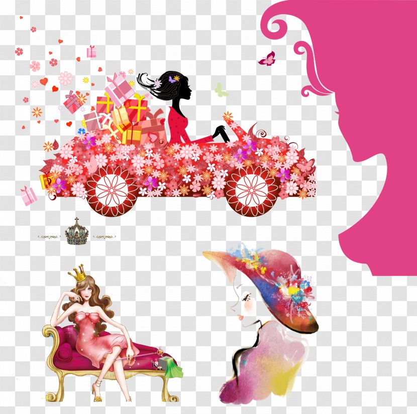 Car Flower Clip Art - Pink - Color Painted Lady Queen Transparent PNG