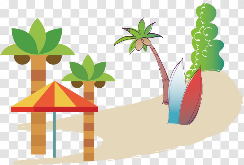 Coconut Tree Sun Umbrella Beach - Computer Graphics Transparent PNG