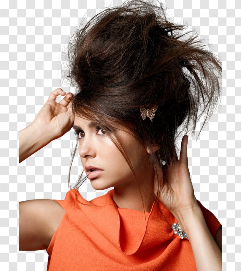 The Vampire Diaries Nina Dobrev Hairstyle Model Black Hair - Ear Transparent PNG