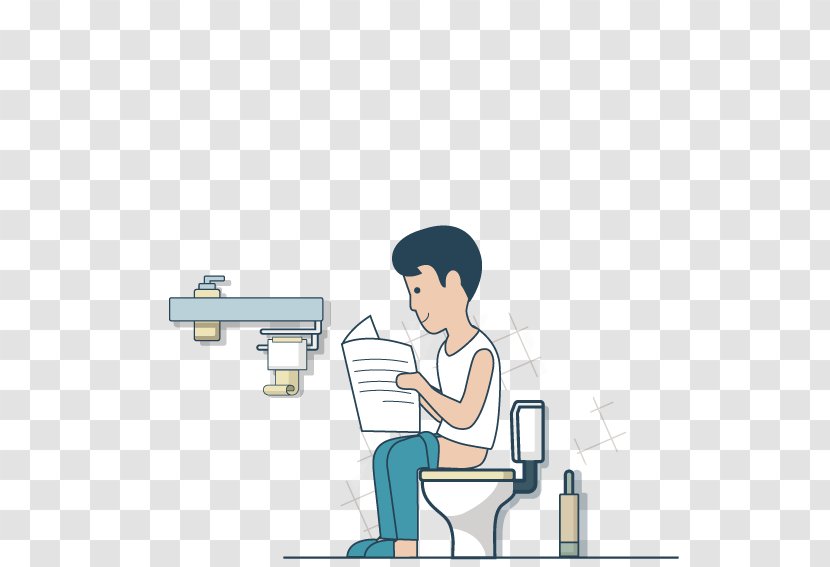 Toilet Cartoon - Professional - Squatting Reading The Newspaper Man Transparent PNG