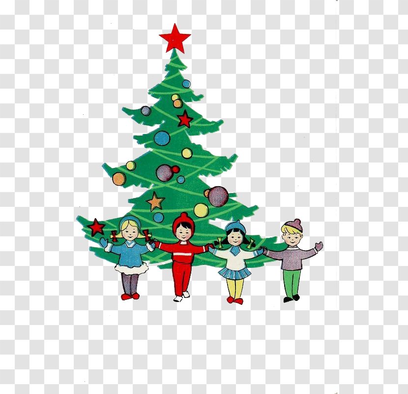 Christmas Tree Child Ansichtkaart - Fir - With Four Children Transparent PNG