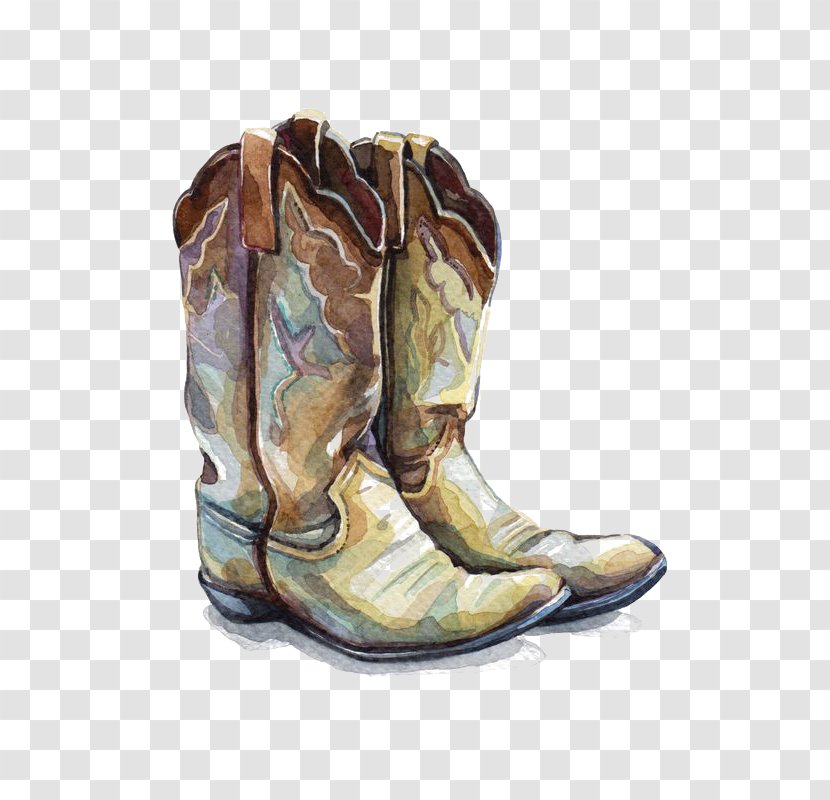 Cowboy Boot Watercolor Painting Shoe Illustration - Hand-painted Boots Transparent PNG