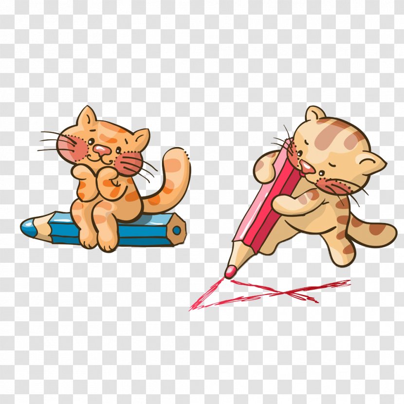 Cat Kitten Pencil Drawing - Tree - The Two Pen Cartoon Cute 1 Transparent PNG