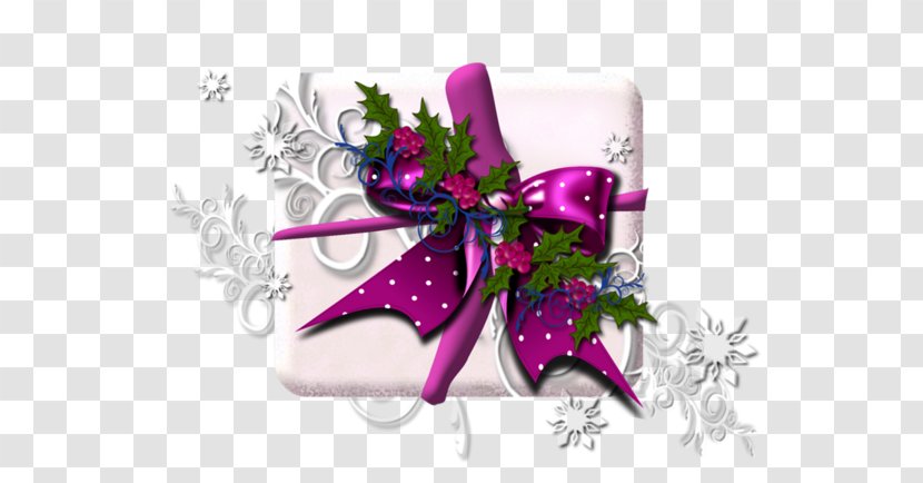 Christmas Gift Purple Floral Design Flower - Magenta - The Box Is On Bow Transparent PNG