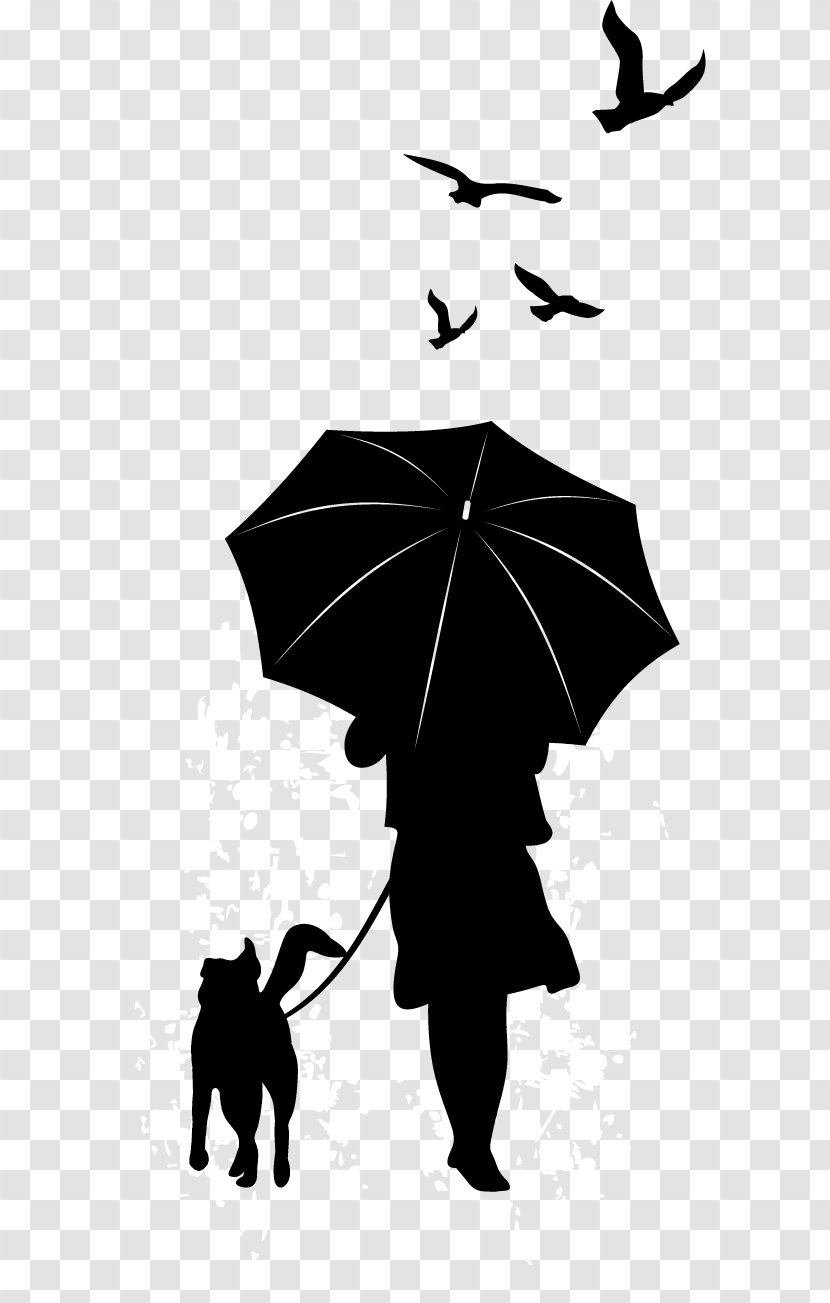 Dog Silhouette Umbrella Illustration - Monochrome Photography - Leisure Vector Transparent PNG