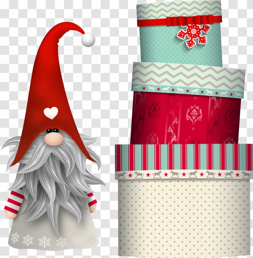 Scandinavia Nisse Gnome Elf Illustration - Christmas - Vector Santa Claus And Gift Boxes Transparent PNG