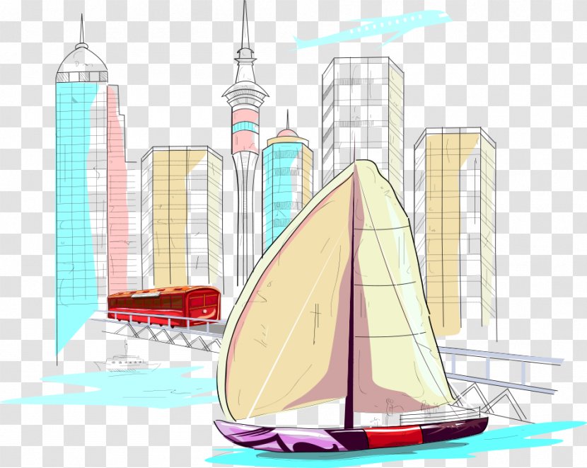 Sailboat Euclidean Vector Illustration - Stock Photography - Sailing And High-rise Transparent PNG
