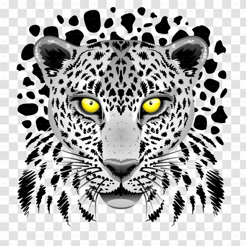 Snow Leopard Tiger Felidae Black Panther - Monochrome Photography Transparent PNG